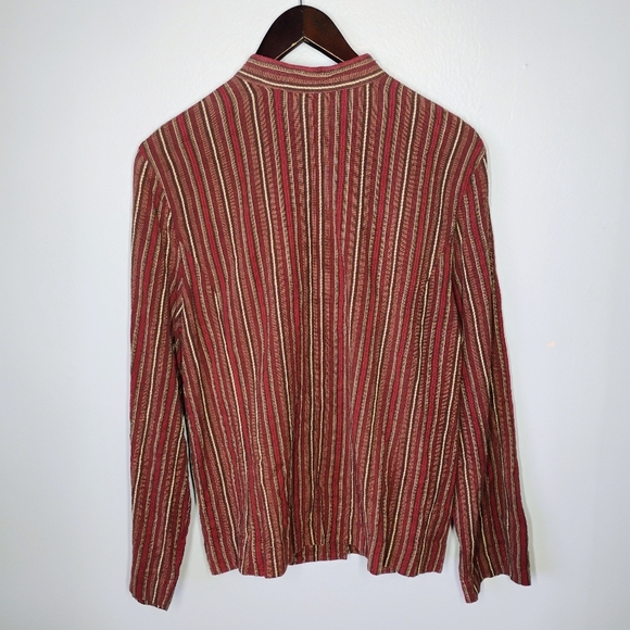 Marsh Landing Striped Linen Blend Button Down Top Lagenlook Artsy Size Medium - Picture 4 of 12